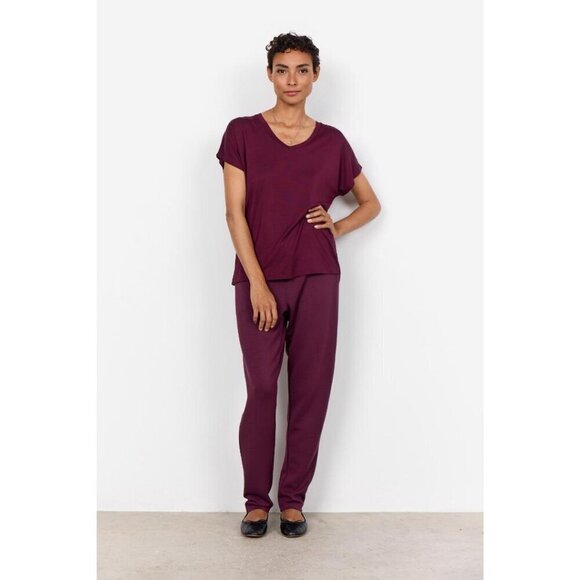 NWT SOYA CONCEPT Marica 32 Burgundy Wine Vneck T-Shirt - Picture 2 of 5